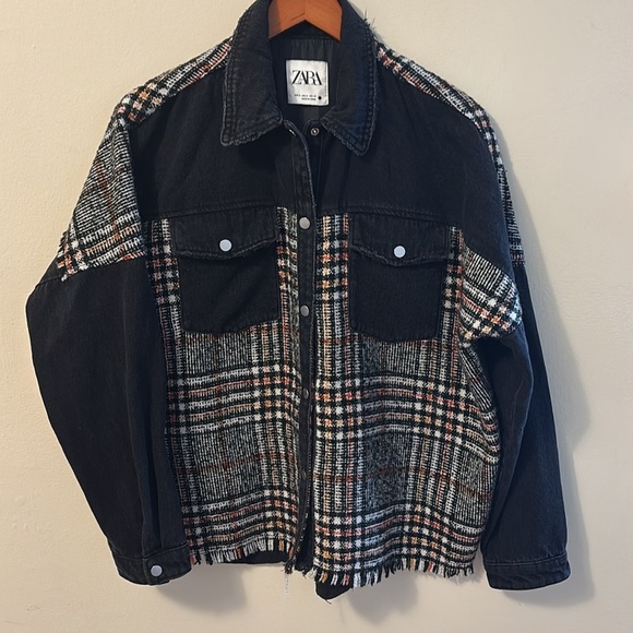 Zara Black and Plaid Jean Jacket - Picture 2 of 12